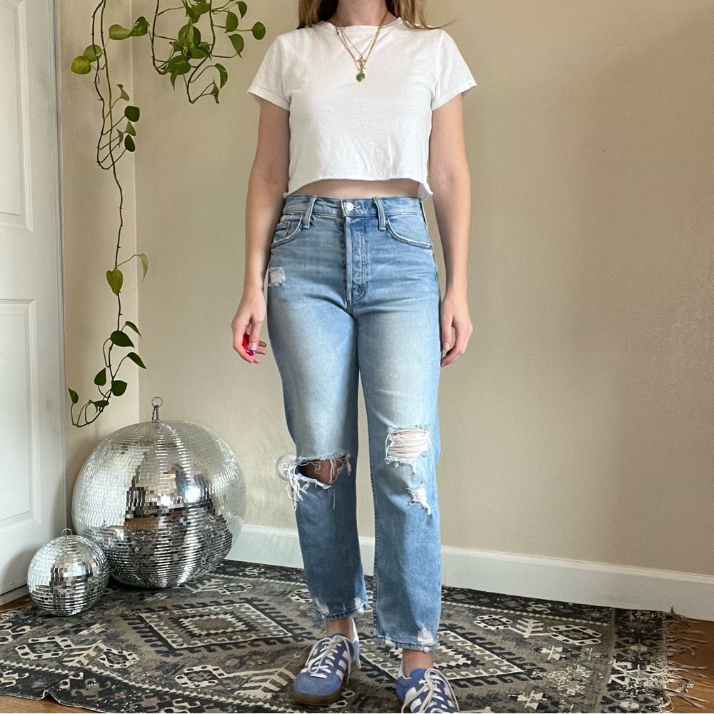 Mother Denim The Tomcat Distressed Cropped Straight Leg Jeans - Picture 2 of 16